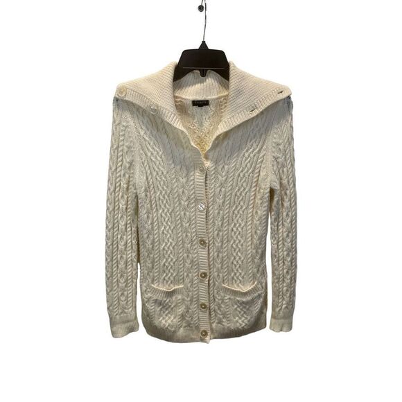 Talbots Cable Knit Cardigan Sweater Sz Small Petite Button up Cream in color - Picture 1 of 10